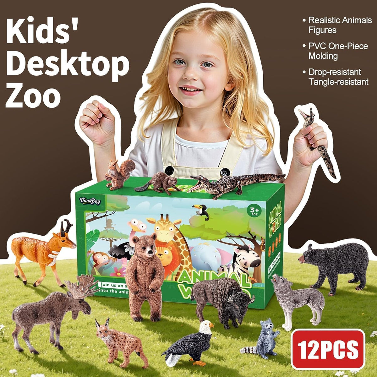12PCS Large North American Animal Figurines, Realistic Safari Woodland Jungle Animals Figures Toys Includes Crocodile,Wolf,Bear,Deer Cake Toppers Birthday Gift Party Favors Toys for Toddlers 🍁 All In One Marketplace Canada