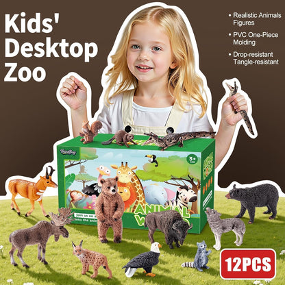 12PCS Large North American Animal Figurines, Realistic Safari Woodland Jungle Animals Figures Toys Includes Crocodile,Wolf,Bear,Deer Cake Toppers Birthday Gift Party Favors Toys for Toddlers 🍁 All In One Marketplace Canada