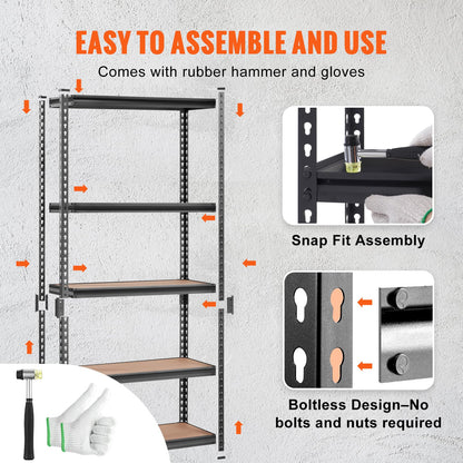 VEVOR Storage Shelving Unit, 5-Tier Adjustable, 2000 lbs Capacity, Heavy Duty Garage Shelves Metal Organizer Utility Rack, Black, 36" L x 18" W x 72" H for Kitchen Pantry Basement Bathroom Laundry 🍁 All In One Marketplace Canada