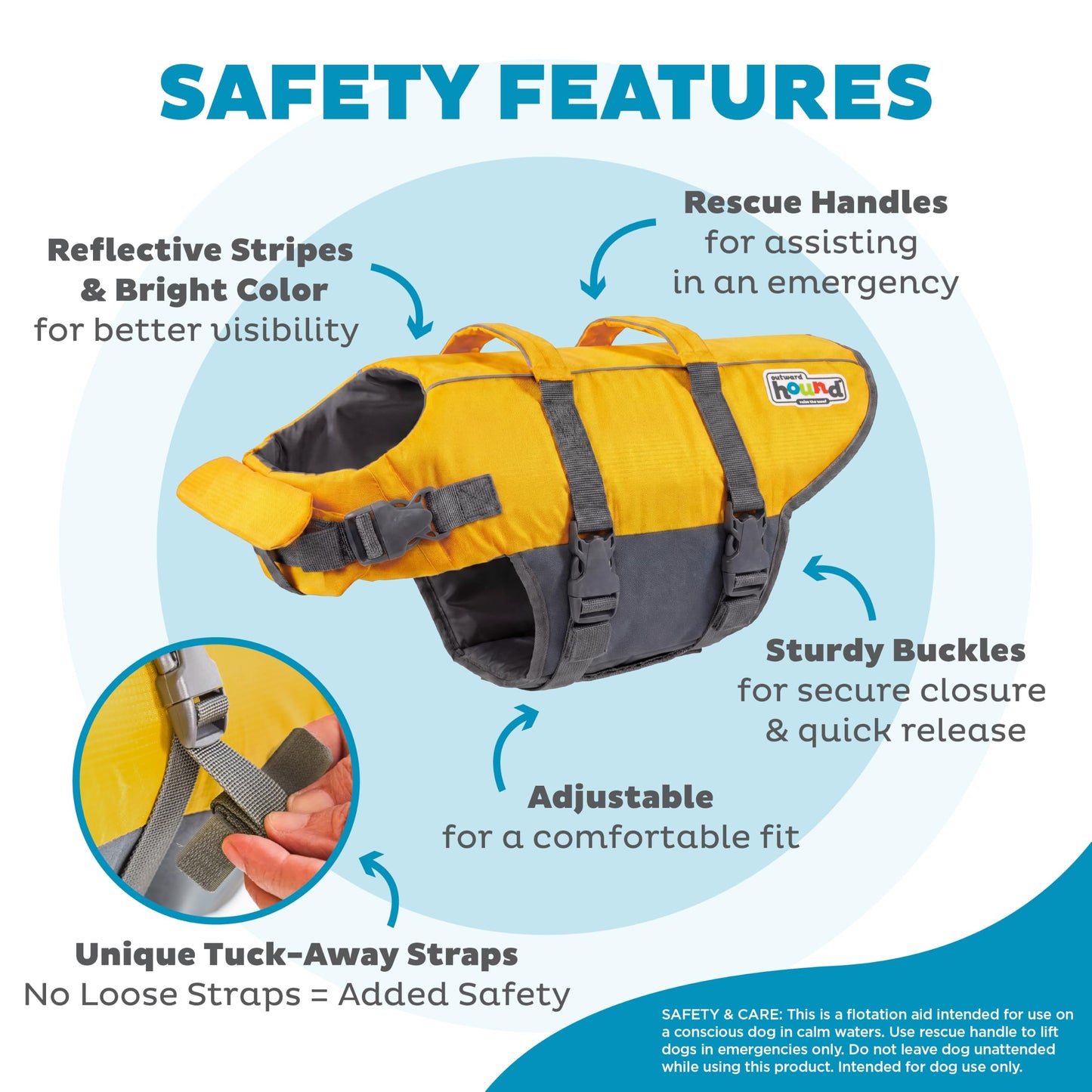 Outward Hound Granby Splash Dog Life Jacket with Handle, Reflective Floating Vest for Swimming & Boating, Maximum Buoyancy, All Skill Levels, Large Dogs (28–32" Girth), Yellow, Large