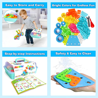MOONTOY STEM Toys for 3 4 5 6 7 8+ Year Old Boy Girl Kids Christmas Birthday Gift, Toddler 3-5 Block Stem Kits Building Toys for Kids Ages 4-8 5-7 6-8 4-6 8-12 Erector Set Creative Activities 118pcs 🍁 All In One Marketplace Canada