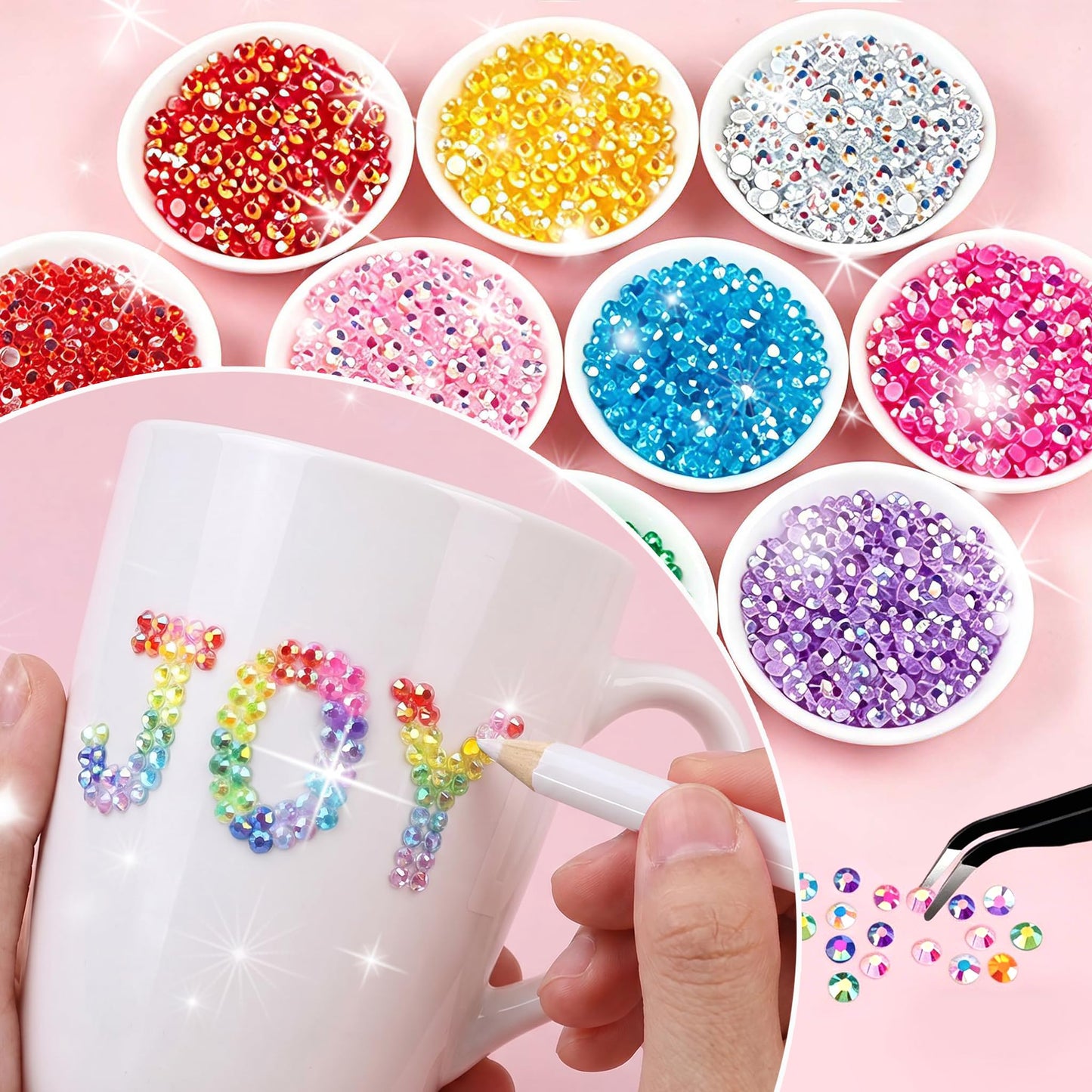 44000 Pcs Resin Jelly Rhinestones Bedazzling Kit - 48 Colors 3mm Flatback Gems for Diamond Art - Bedazzle Kit with 3 Pcs Glue for Nail Art Crafting Makeup - Available at All In One Marketplace Canada