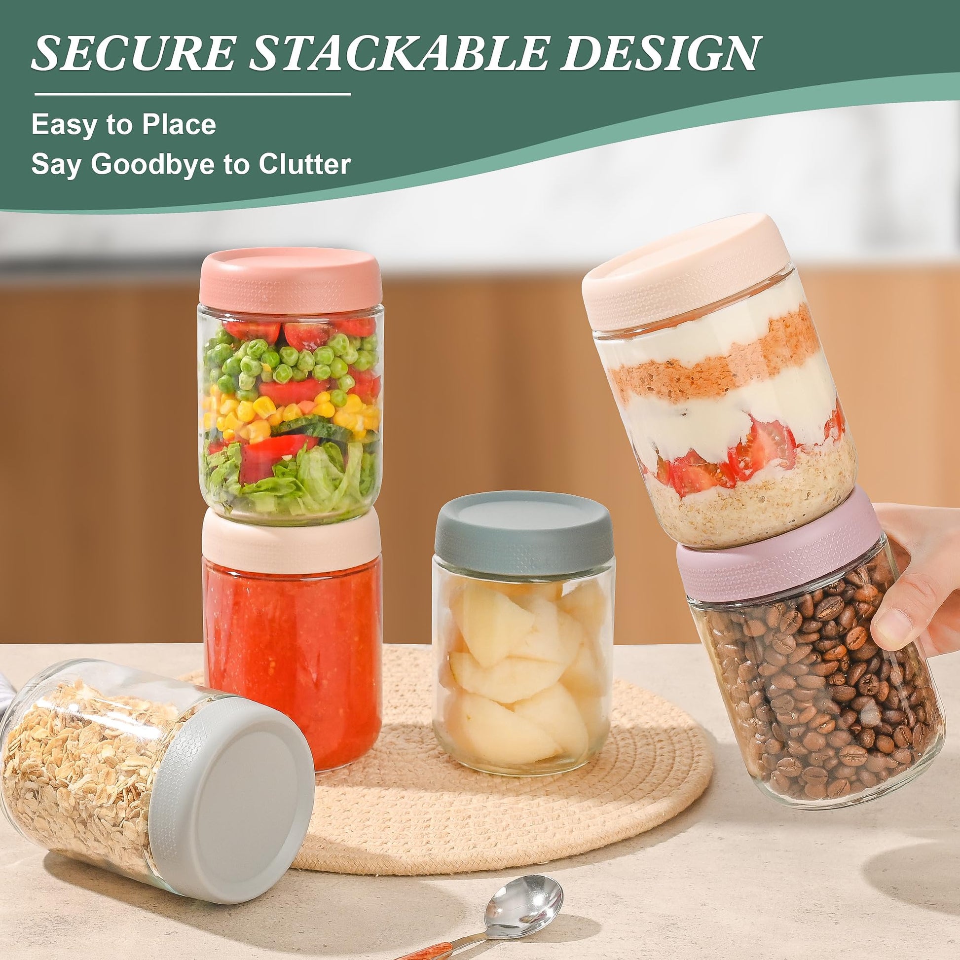 Xileanalee Overnight Oats Containers with Lids 6 Pack-16 Oz Mason Jar with Lids-Overnight Oats Jars Glass Food Storage Containers for Chia Seed Pudding Salad Cereal Coffee Spices - Available at All In One Marketplace Canada