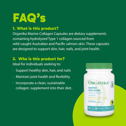 Organika Canadian-Made Marine Collagen Capsules - Salmon Collagen Peptides- Skin, Hair, and Nail Support - Premium Sourcing - 90 caps 🍁 All In One Marketplace Canada