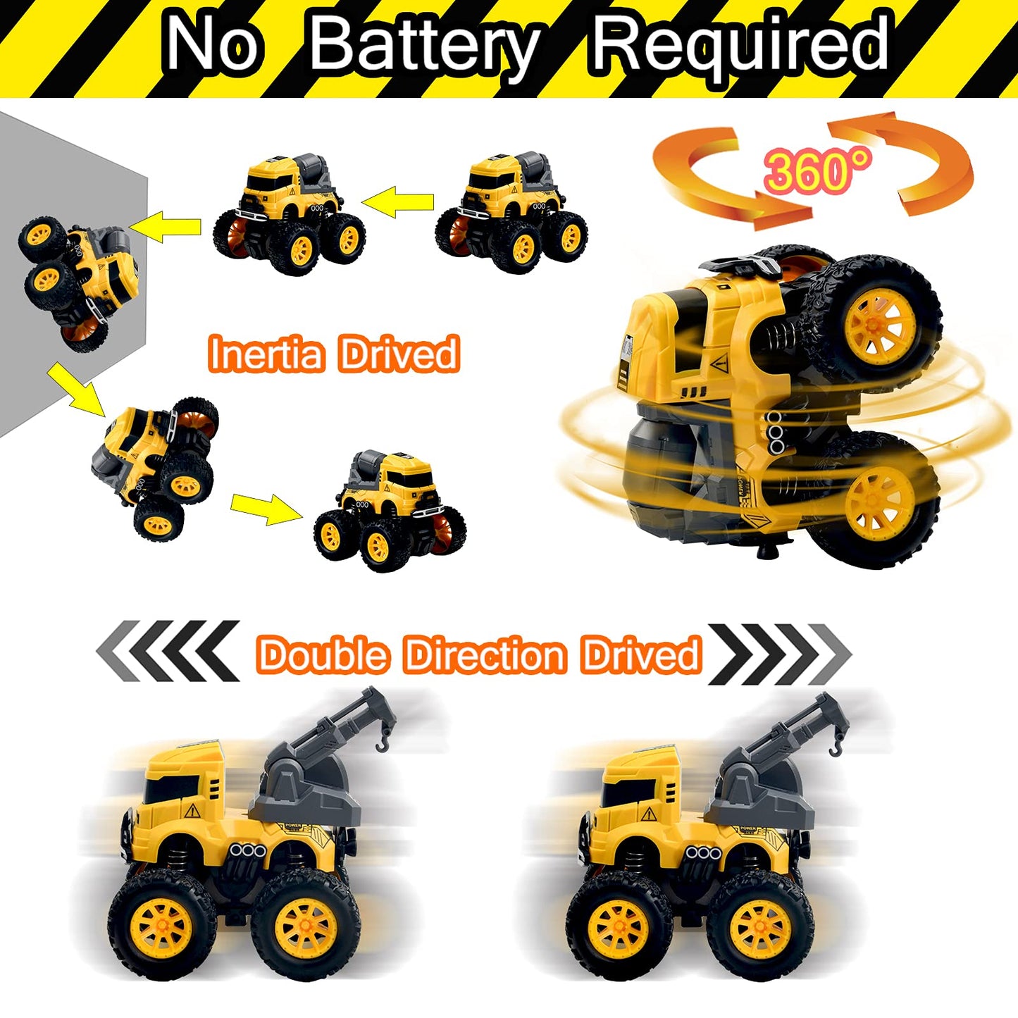 Construction Monster Truck Toys - 4pcs Excavator, Mixer, Crane, Dump Trucks Toy | Push and Go Friction Powered Cars Stunt Vehicles Playset | Kids Birthday Party Favors Gifts for 3+ Year Old Boys Girls - Available at All In One Marketplace Canada