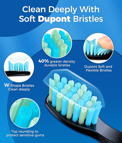 TEETHEORY Sonic Electric Toothbrushes for Adults and Kids, 8 Brush Heads Electric Toothbrush with 40000 VPM Deep Clean 5 Modes, Rechargeable Fast Charge 4 Hours Last 30 Days(Black) - Available at All In One Marketplace Canada