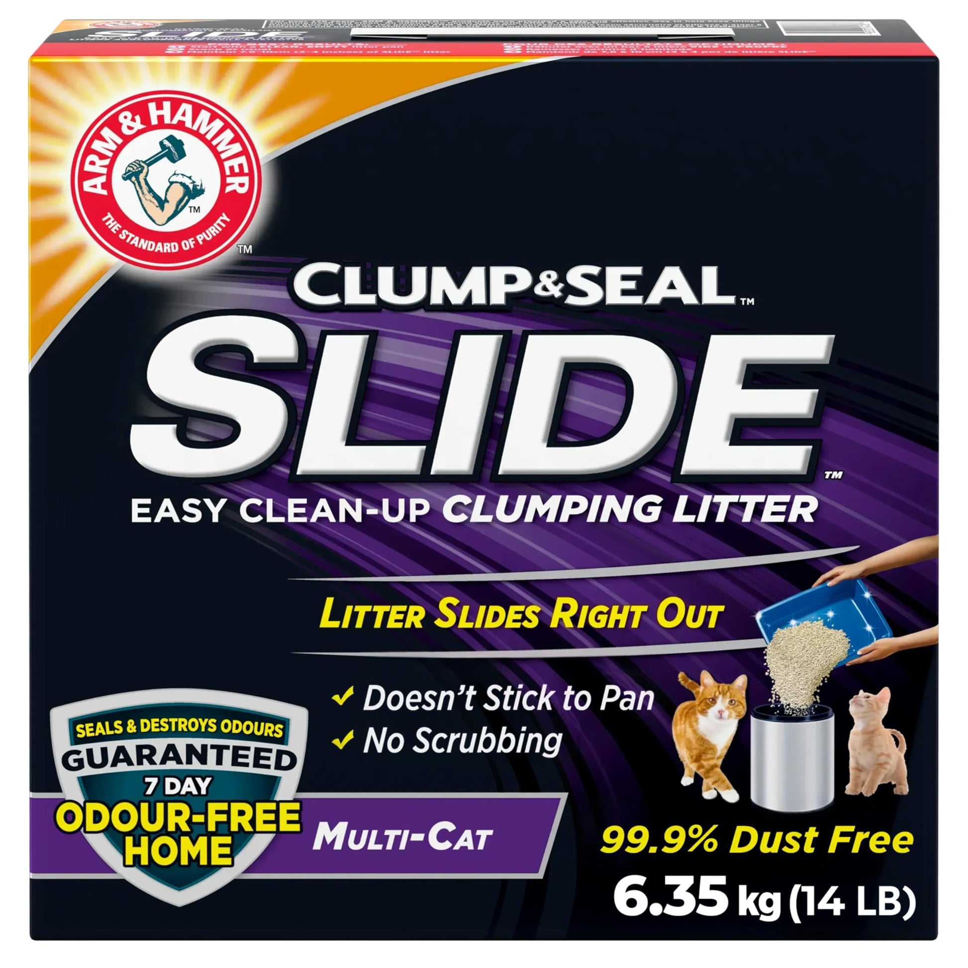 Arm & Hammer Slide Clumping Cat Litter, Multi-Cat Clay, Effortless Clean, 7-Day Odour Control, Dust-Free, Low-Tracking, Rock-Hard Clumps, Baking Soda Power, 6.4 kg