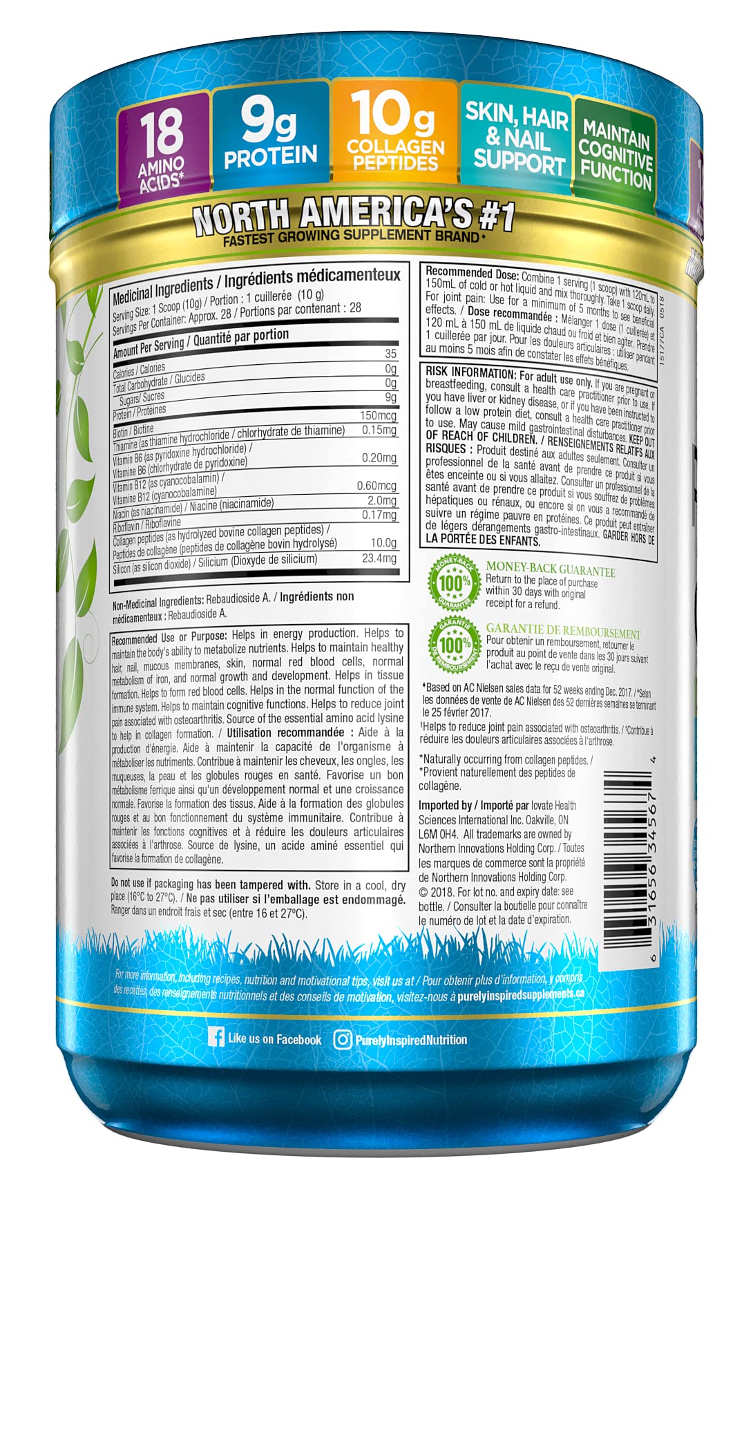Purely Inspired Collagen Peptides Powder for Women & Men (Unflavoured) - Paleo & Keto-Friendly Supplement for Healthy Skin & Hair - Grass-Fed & Pasture Raised - 282g, 28 Servings (Pack of 1) - Available at All In One Marketplace Canada