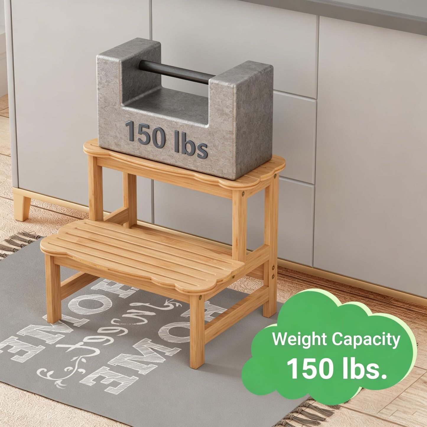 COSYLAND Bamboo Step Stool, Two Step Stools Toddler 300 lbs Capacity with Safety Non-Slip Pads, Bamboo Step Stool for Bathroom, Kitchen Dual Height Step Stools for Kids (Natural) 🍁 All In One Marketplace Canada