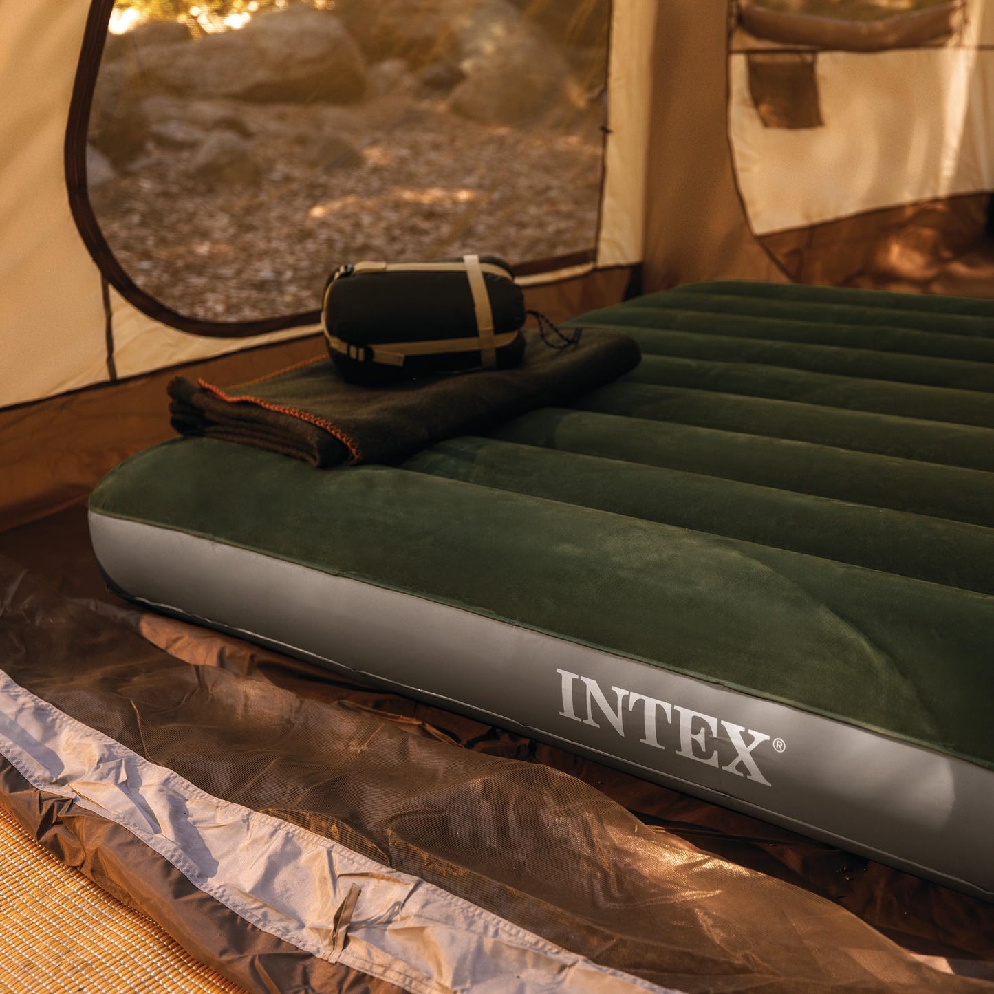 INTEX 64761E Dura-Beam Standard Downy Air Mattress: Fiber-Tech – Twin Size – Built-in Foot Pump – 10in Bed Height – 300lb Weight Capacity 🍁 All In One Marketplace Canada
