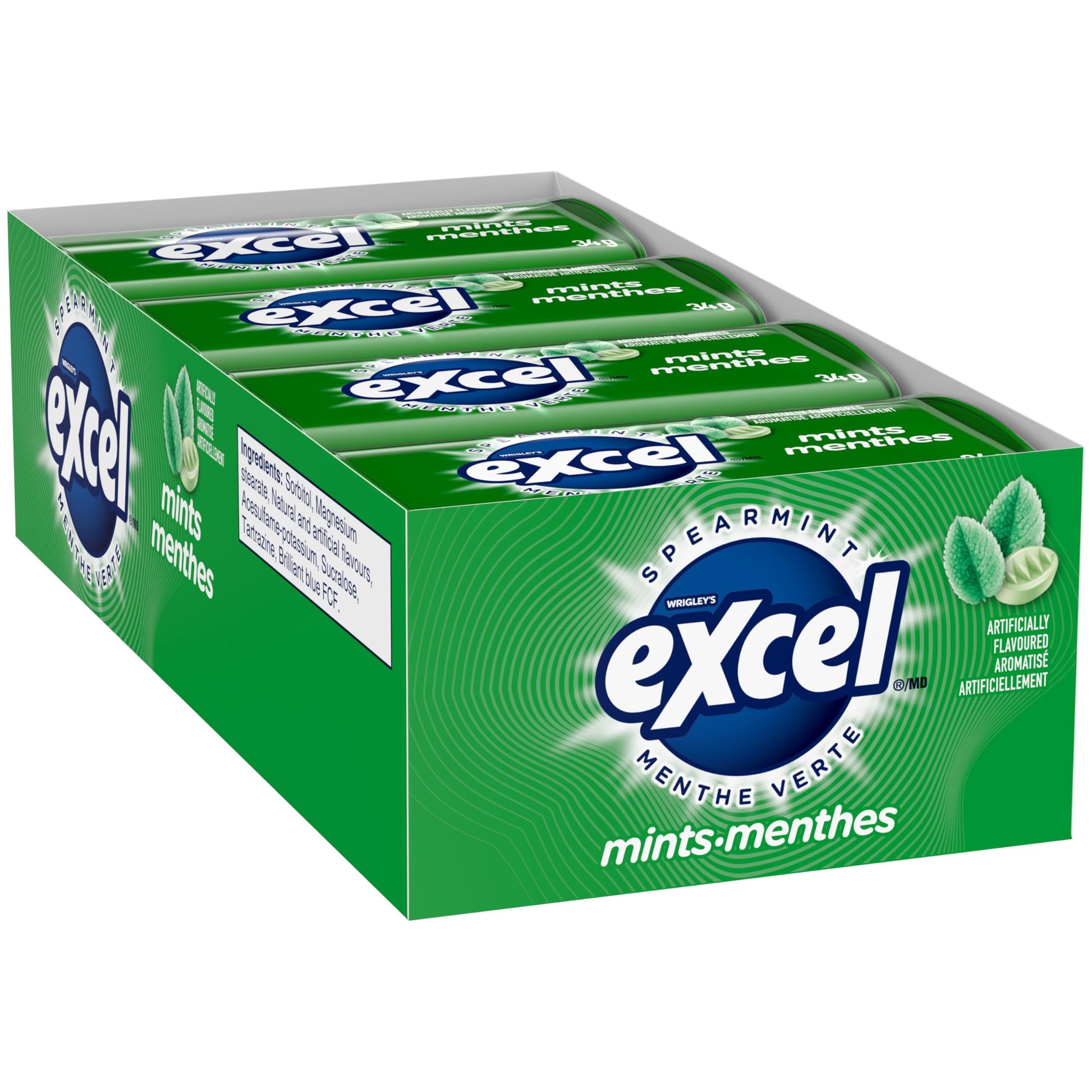 Excel Spearmint Mints - Sugar Free Breath Fresheners, 34g Tin (Pack of 8)