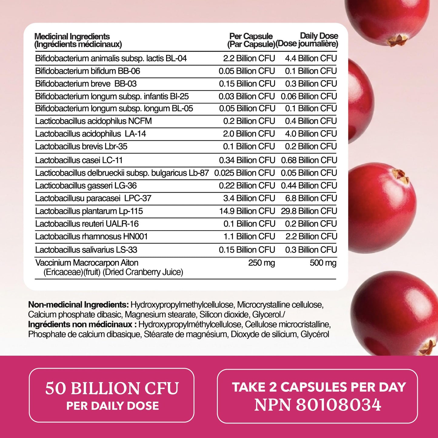 Womens Probiotic with Cranberry | 50 Billion CFU for Gut Health, Bloating Relief & Digestive Support | With Cranberry for Vaginal Health | Gut Health Supplements for Women | Made in Canada | 60 Ct.