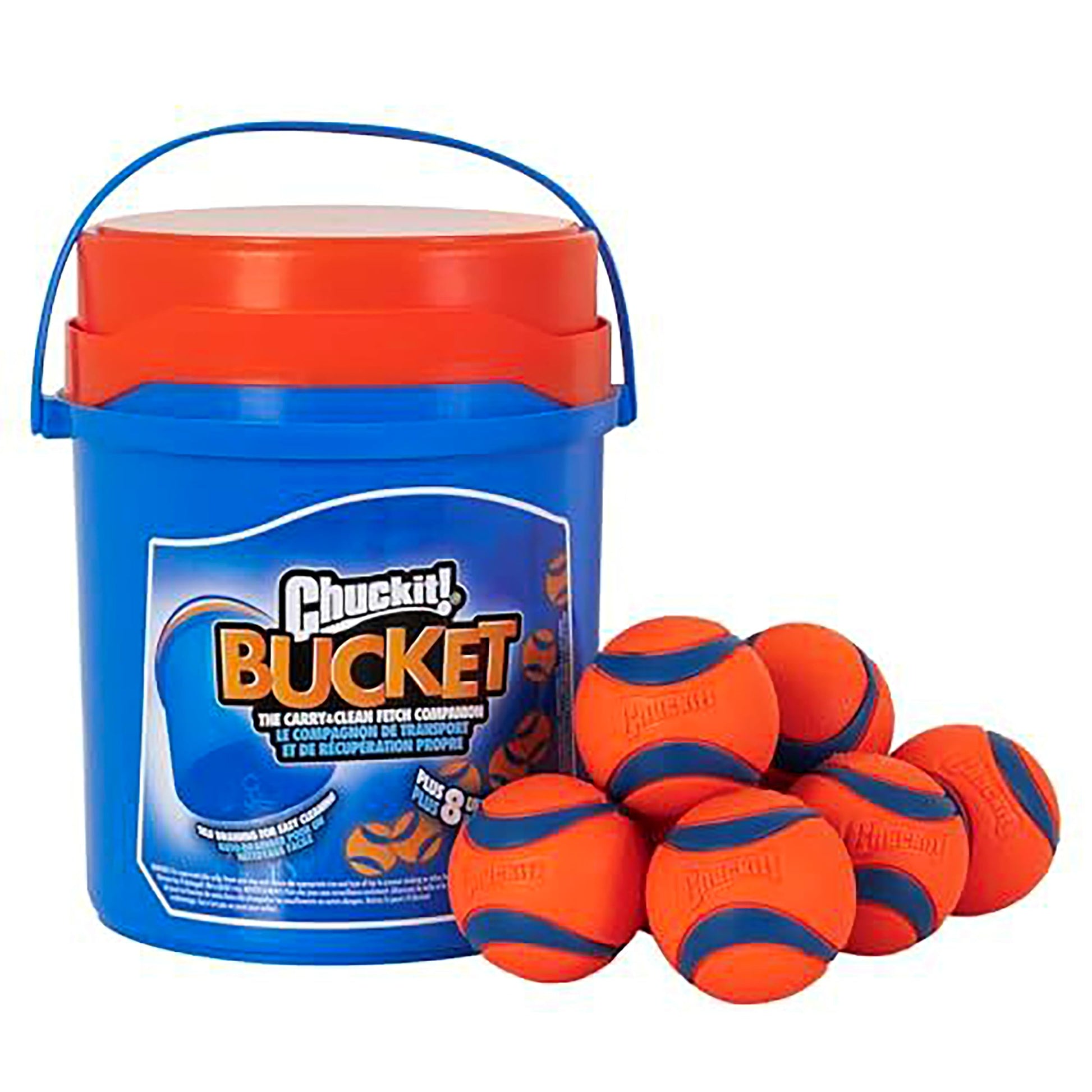 Chuckit! Ultra Ball Fetch Toy for Dogs, Medium Size 8 Pack with Cleaning Bucket Chuckit!