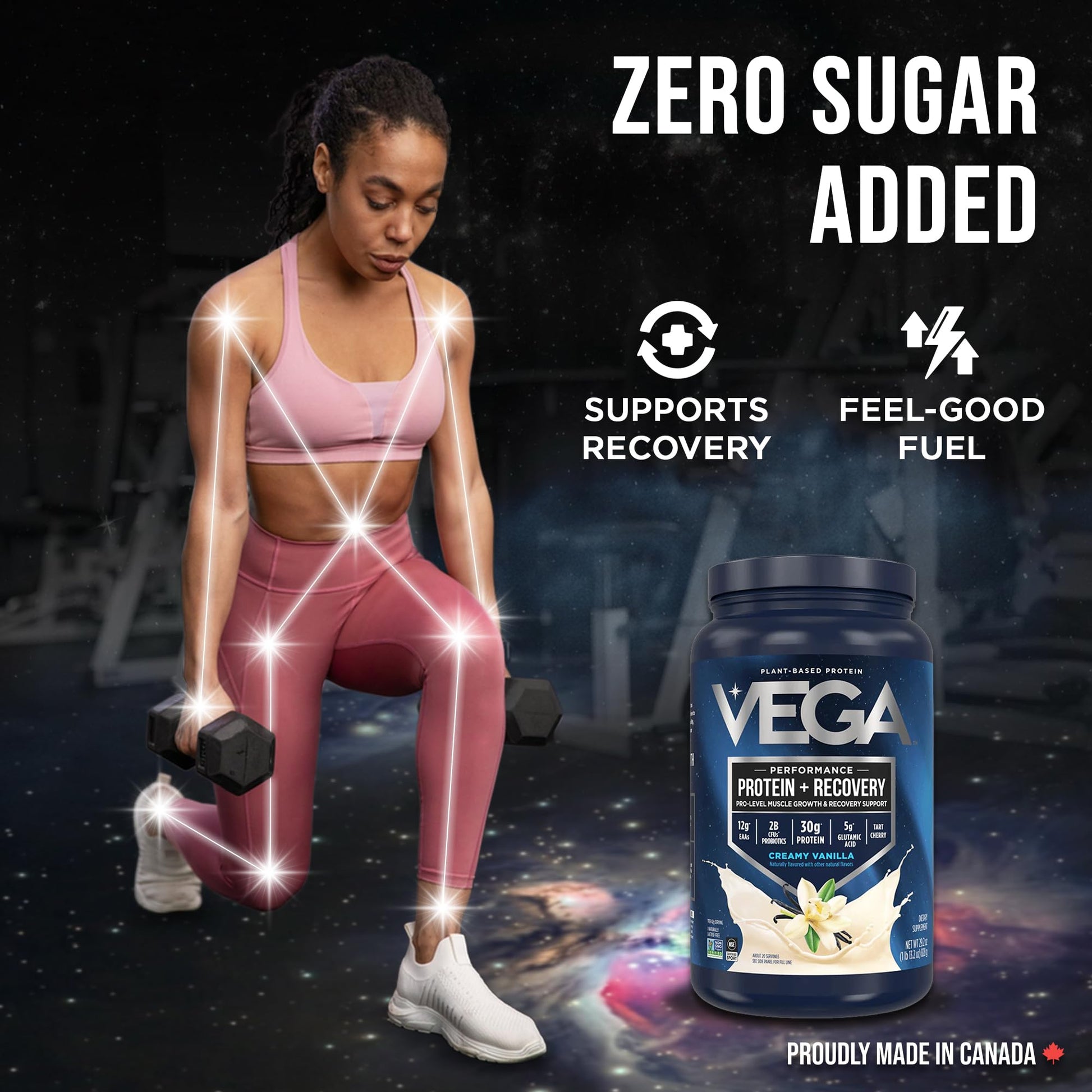 Vega Protein + Recovery, Vanilla – 30g Vegan Protein, Dairy & Gluten Free, Probiotics, NSF Certified, 830 g (20 Servings)