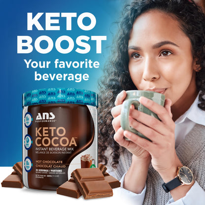 ANS Performance Keto Cocoa - Natural Sweetener Instant Hot Chocolate Mix - Low Carb, No Added Sugar - Gluten Free Keto Cocoa Powder - MCT Oil Blend - 20 Servings, 11.3 oz