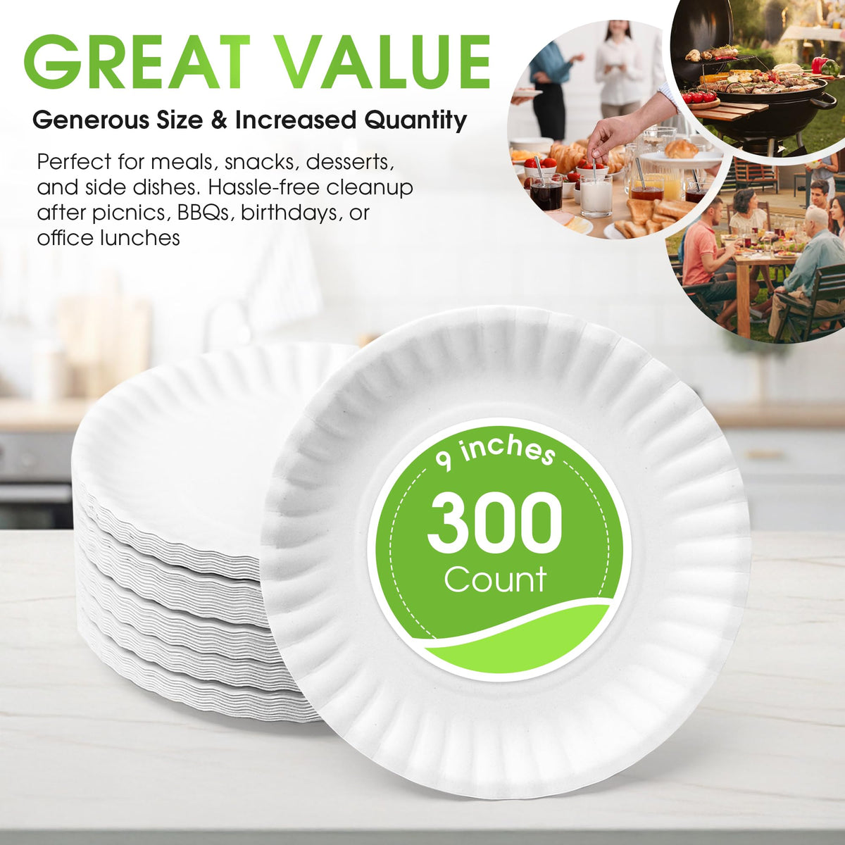 Perfectware 9 Inch White Paper Plates 300ct