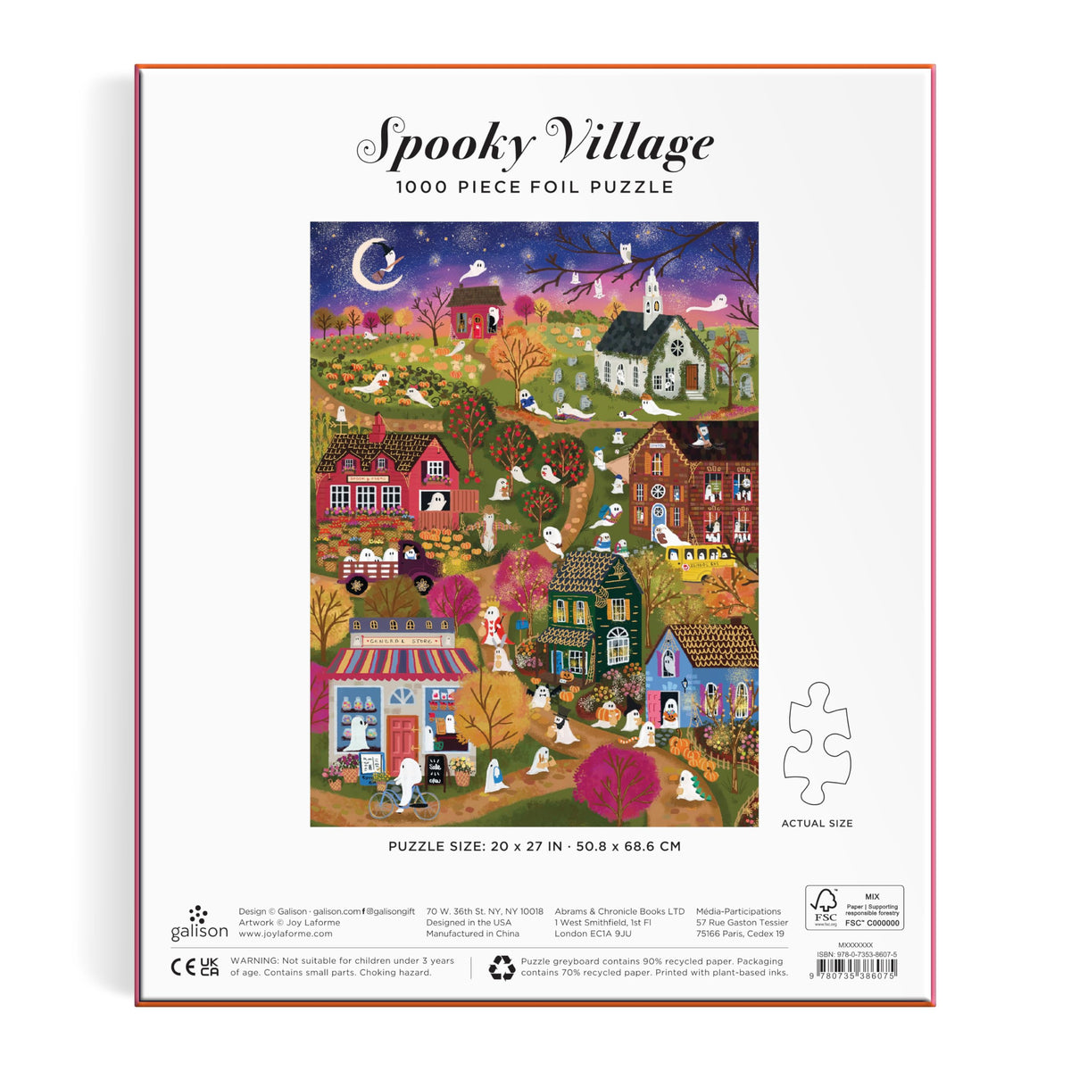 Galison Spooky Village – 1000 Piece Foil Joy Laforme Jigsaw Puzzle Featuring Spooky Artwork of Ghostly Village During Halloween