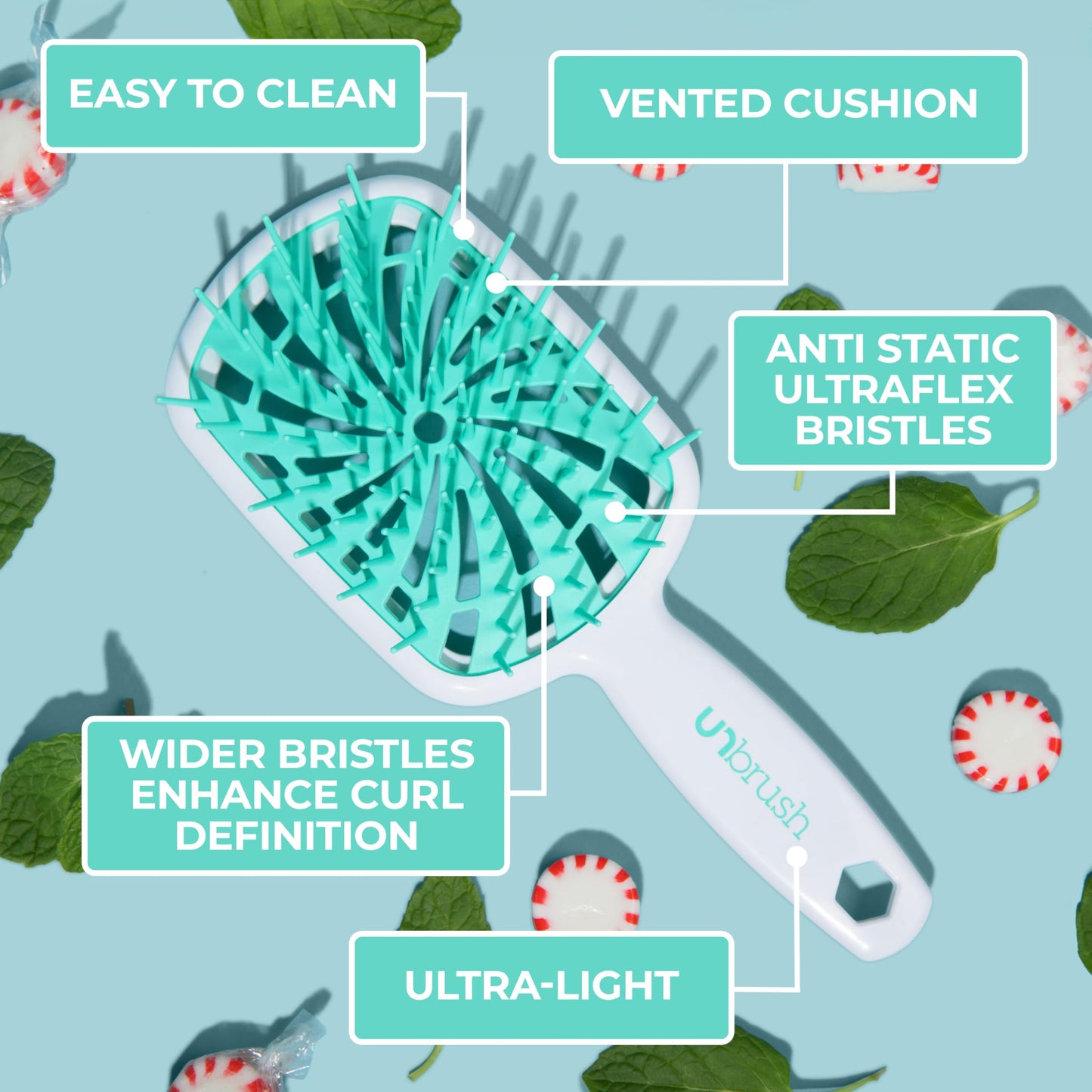 FHI Heat UNbrush Plus — Curly Hair Brush for Gentle & Effective Detangling on Wet or Dry Fragile Hair Types — Detangler Brush w/ 84 UltraFlex Bristles, Ultra-light, Vented, Anti Static Hairbrush FHI Heat