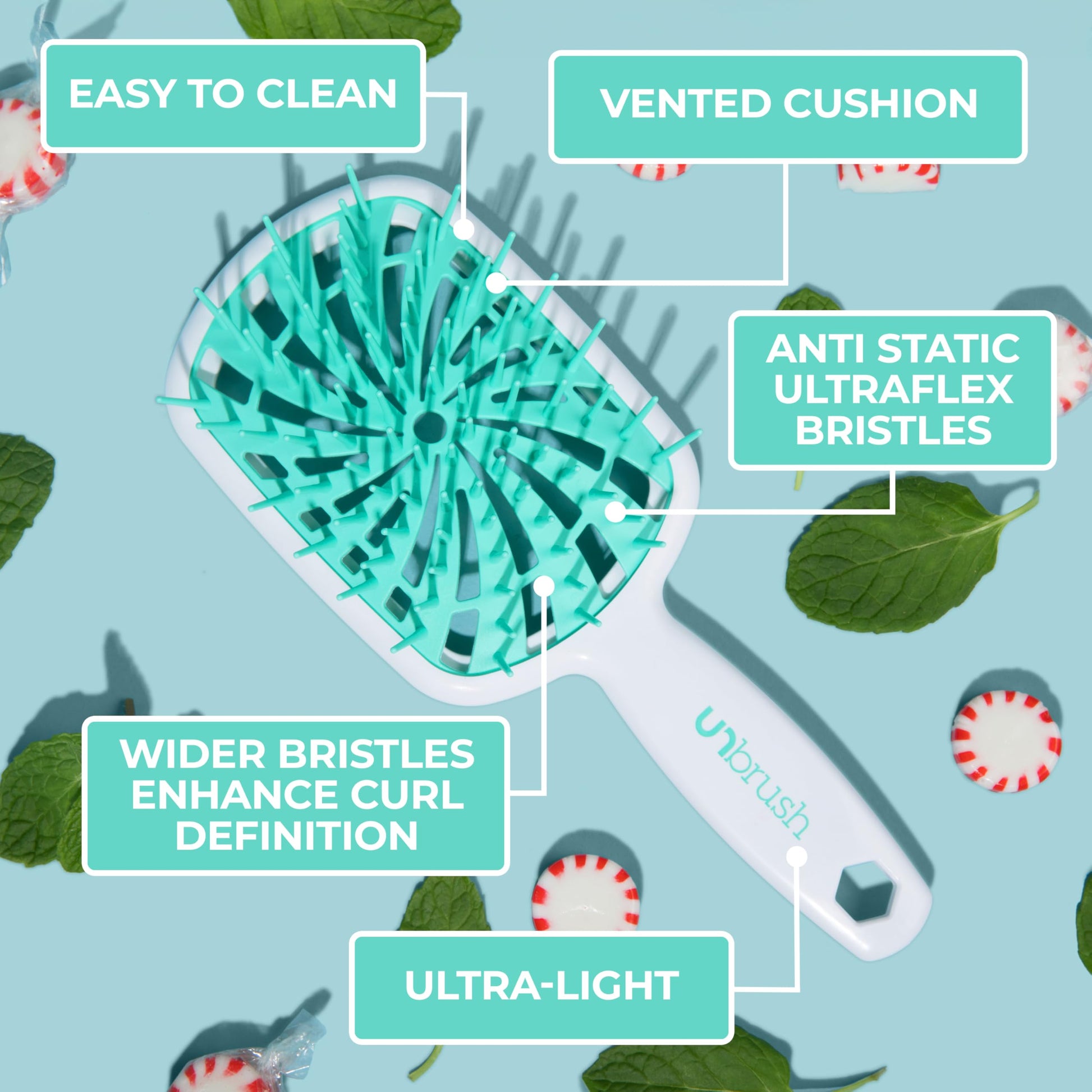 FHI Heat UNbrush Plus — Curly Hair Brush for Gentle & Effective Detangling on Wet or Dry Fragile Hair Types — Detangler Brush w/ 84 UltraFlex Bristles, Ultra-light, Vented, Anti Static Hairbrush FHI Heat