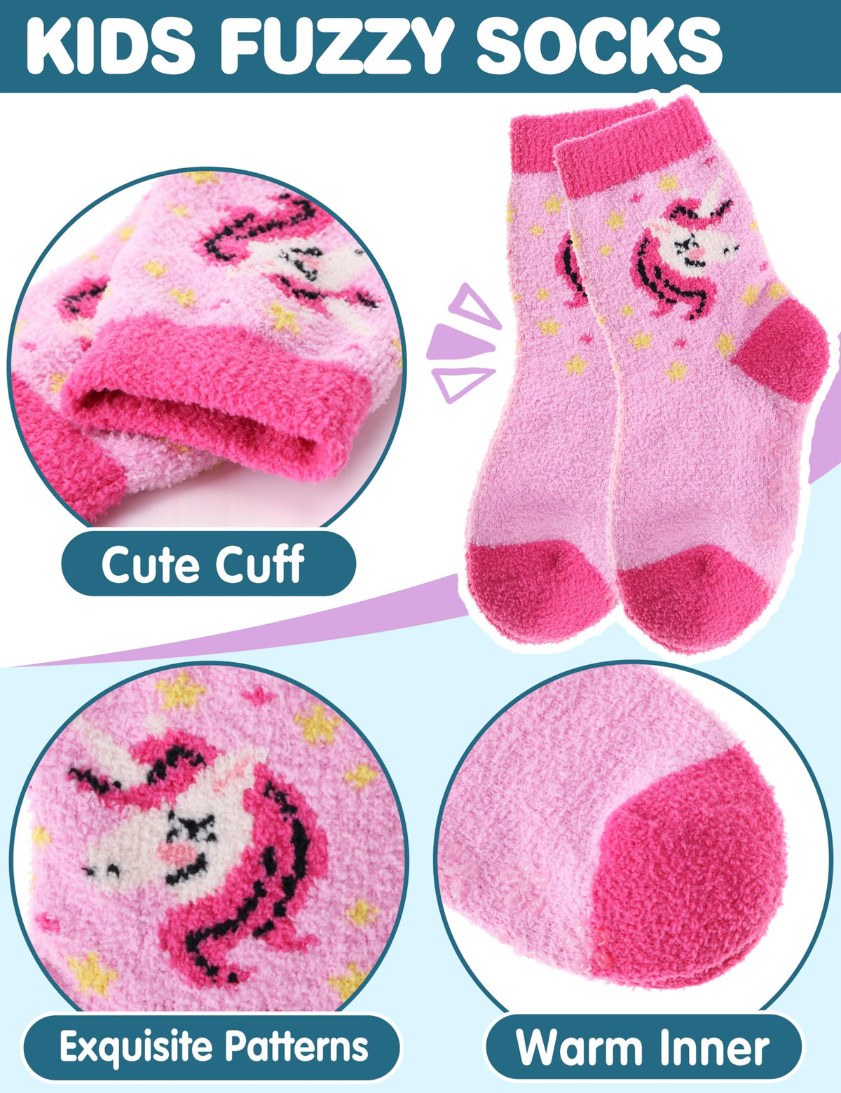 Girls Kids Toddler Fuzzy Slipper Socks Grips Non Slip Socks Winter Warm Fluffy Thick Crew Hosptial Comfy Sherpa Fleece Gripper Gift Socks Christmas Stocking Stuffers 6 Pairs(Pink Unicorn,4-7 Y) 🍁 All In One Marketplace Canada