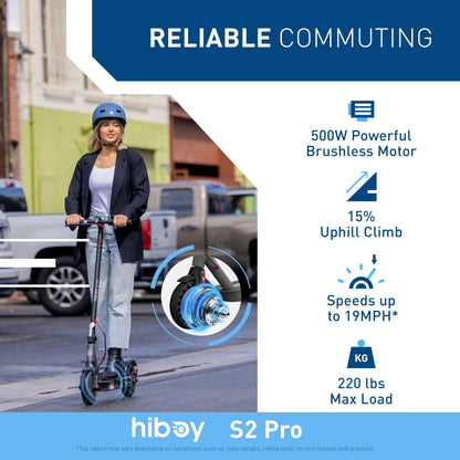 Hiboy S2 Pro Electric Scooter, 500W Powerful Motor, 10" Solid Tires, 25Miles/40KM Range & 19Mph/30 KPH Folding Commuter Electric Scooter for Adults 🍁 All In One Marketplace Canada