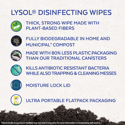 Lysol Disinfecting Wipes Flatpack, Citrus, Biodegradable Wipes, Kills 99.9% of Viruses & Bacteria, Bulk Pack of 4, 336 count (4 x 84 count) - Available at All In One Marketplace Canada