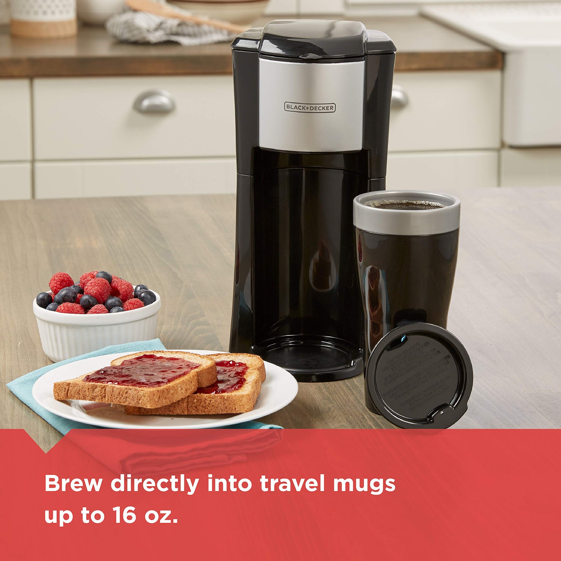 BLACK+DECKER Single Serve Coffee Maker, Includes One Dishwasher Safe Travel Mug (16oz), CM618C Black - Available at All In One Marketplace Canada