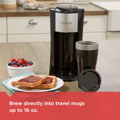 BLACK+DECKER Single Serve Coffee Maker, Includes One Dishwasher Safe Travel Mug (16oz), CM618C Black - Available at All In One Marketplace Canada