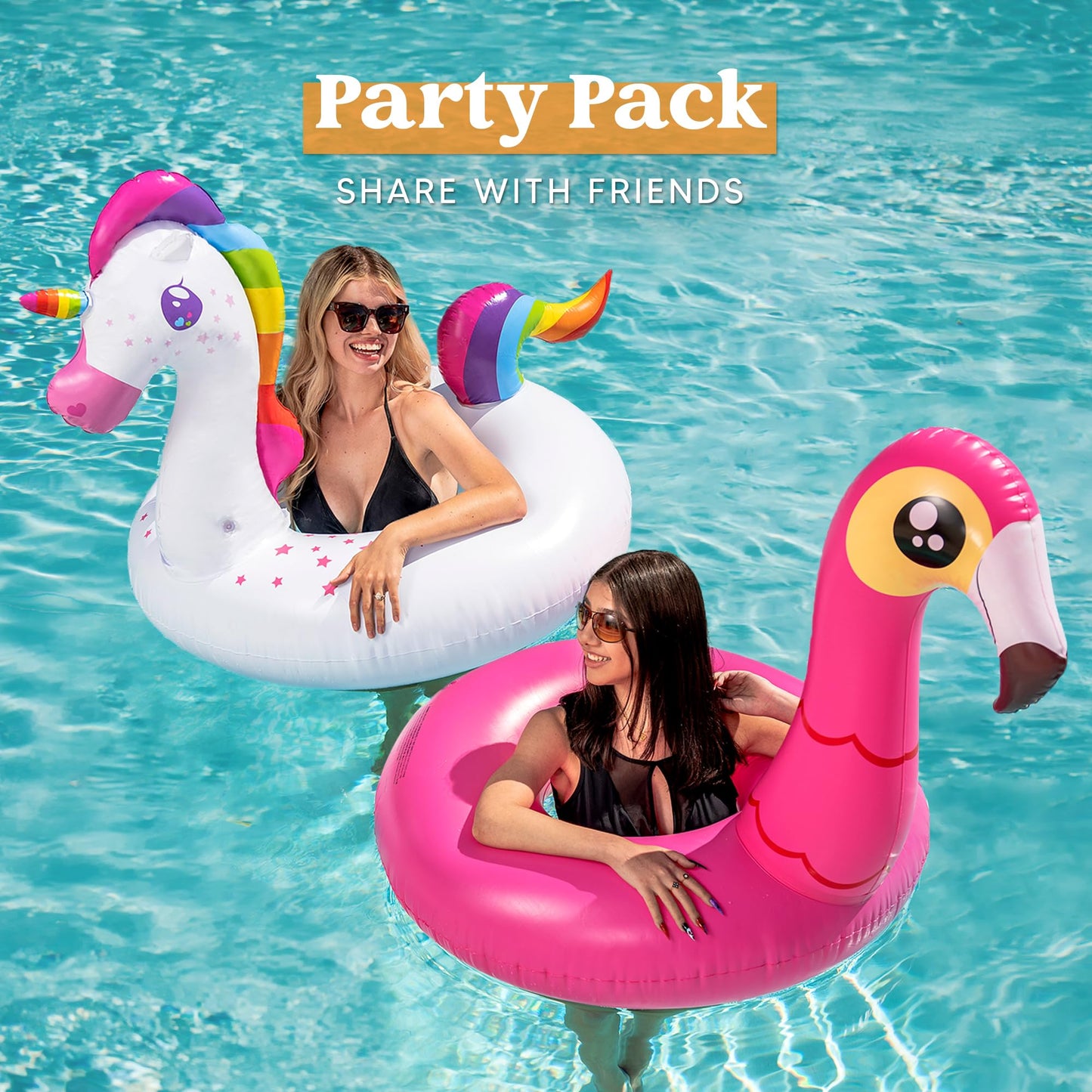 JOYIN 2-Pack Flamingo Unicorn Pool Float - Fun Beach Floaties, Inflatable Swimming Pool Tubes Party Toys, Lake Beach Floaty Swim Rings Summer Pool Raft Lounger for Adults & Kids - Available at All In One Marketplace Canada