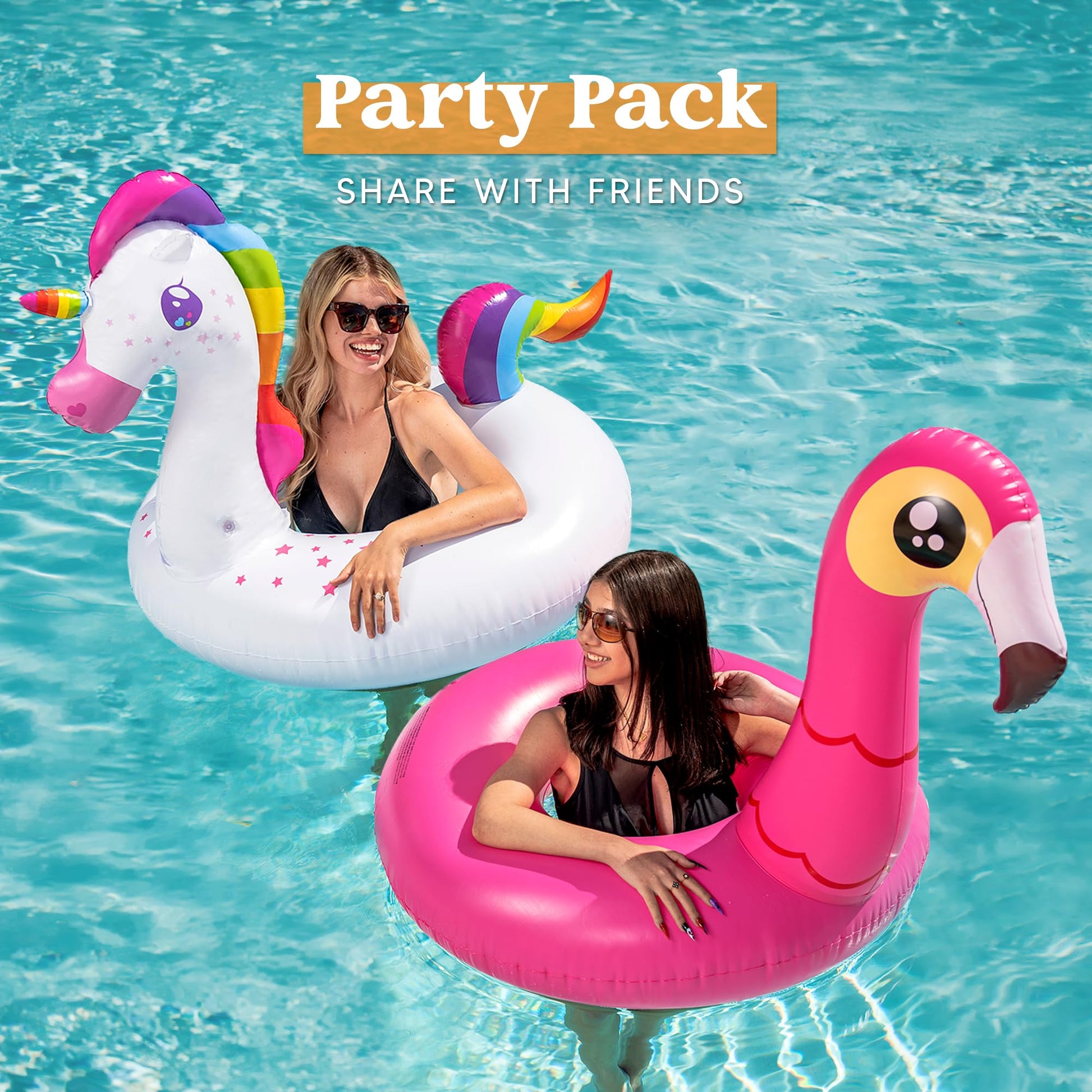 JOYIN 2-Pack Flamingo Unicorn Pool Float - Fun Beach Floaties, Inflatable Swimming Pool Tubes Party Toys, Lake Beach Floaty Swim Rings Summer Pool Raft Lounger for Adults & Kids - Available at All In One Marketplace Canada