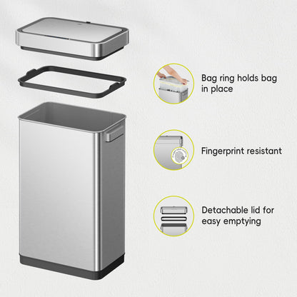 EKO Deluxe Mirage-T 50 Liter / 13.2 Gallon Touchless Rectangular Motion Sensor Trash Can, Matte Stainless Steel Finish 🍁 All In One Marketplace Canada