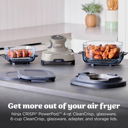 Ninja Crispi Portable Glass Air Fryer Cooking System – 4-Qt & 6-Cup CleanCrisp Containers, Nontoxic, Leak-Proof, Dishwasher Safe – Air Fry, Bake, Max Crisp, Recrisp FN101ST