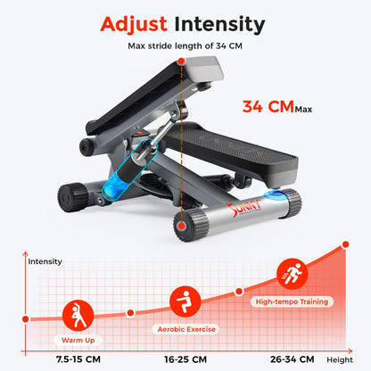 Sunny Health & Fitness Mini Stepper for Exercise, Low-Impact Stair Step Cardio Equipment with Resistance Bands, Digital Monitor - NO. 012-S