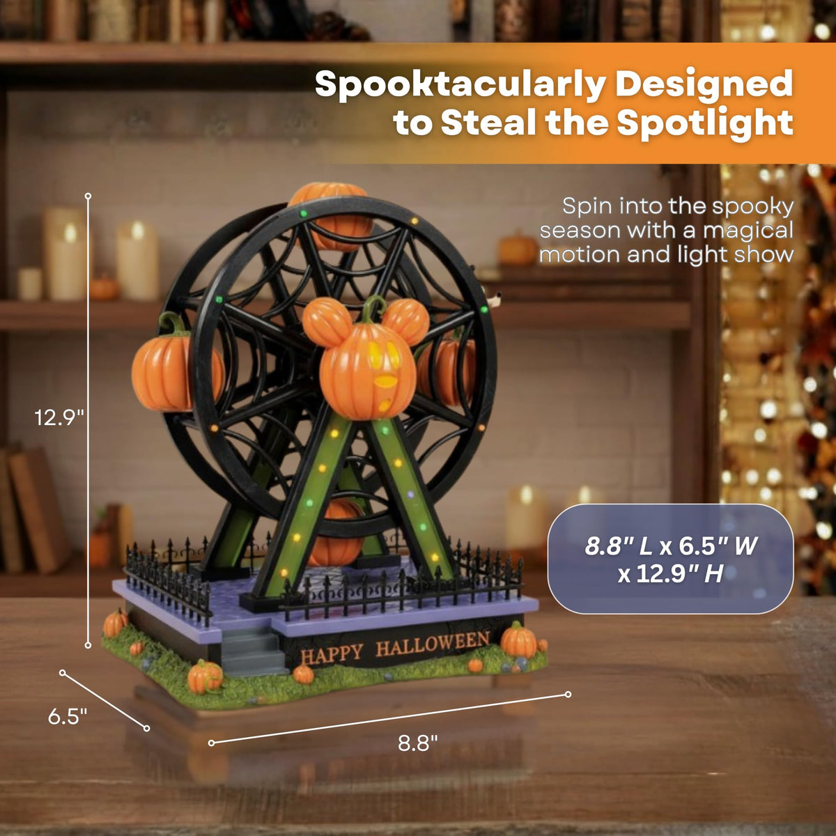 Department 56 Disney Village Accessories Halloween Goofy Gawrsh Darn Fun Ferris Wheel Lit Animated Figurine, 12.9 Inch, Multicolor