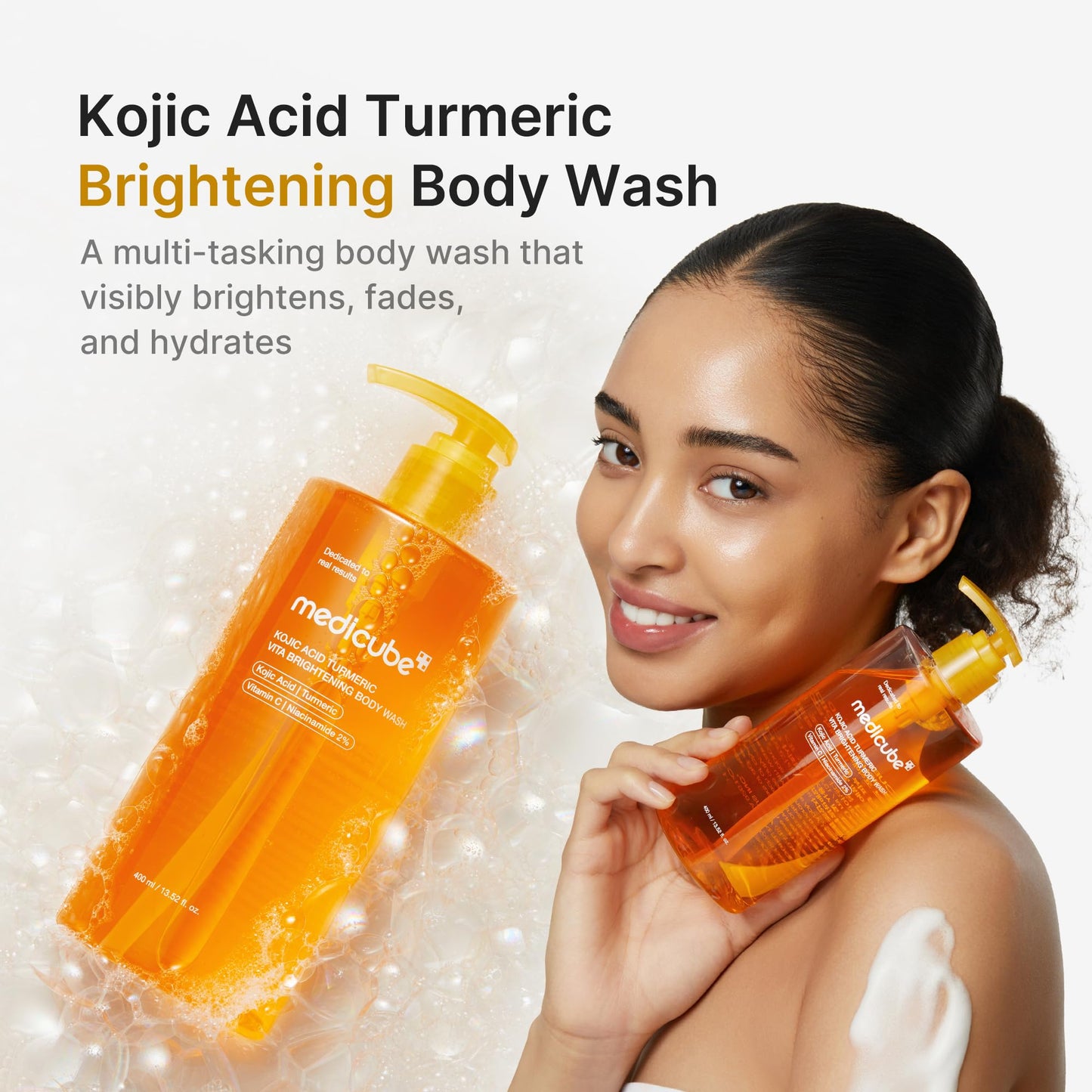 medicube Kojic Acid Turmeric Brightening Body Wash | Gentle Shower Gel for Uneven Skin | Niacinamide, Vitamin C, AHA/BHA | Deep Cleansing, Hydrating Formula | Easy and Effective, 13.52 fl.oz 400ml - Available at All In One Marketplace Canada