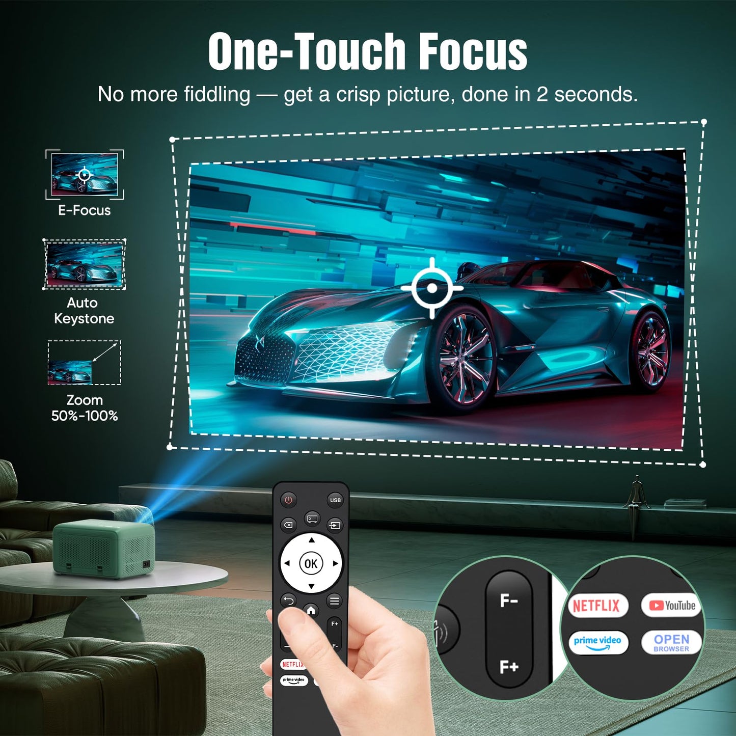 【Netflix Compatible & Dolby Audio】 TMY 4K Smart Projector with Upgraded HiFi Speaker, Real 1080P WiFi 6 Mini Projector with Electric Focus & Auto Keystone, Portable Projecteur for Indoor and Outdoor