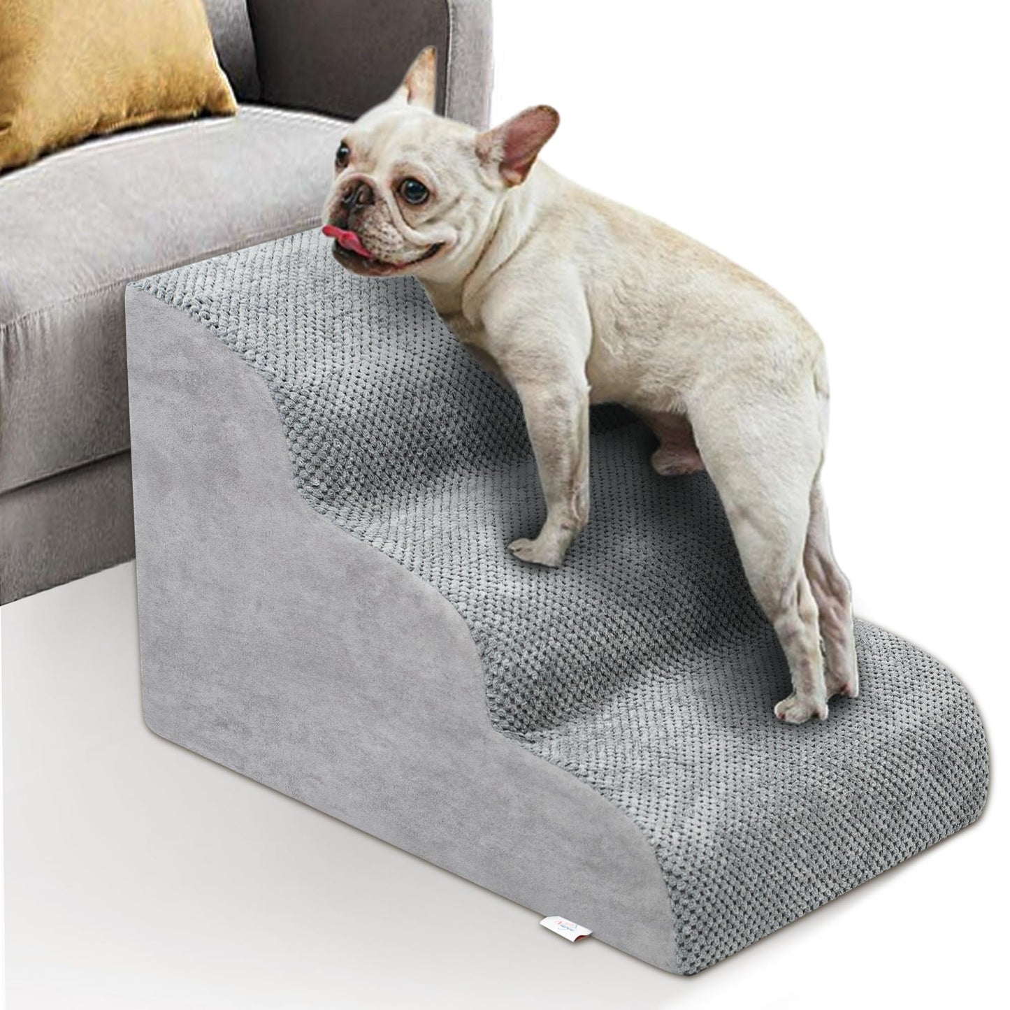 Dog Stairs for Small Dogs - High Density Foam Dog Ramp, Extra Wide Pet Steps with Non-Slip Bottom for High Beds, Couche and Sofa, Best for Dogs Injured, Older Doggy Cats, Pet with Joint Pain (3 Tiers) Niubya