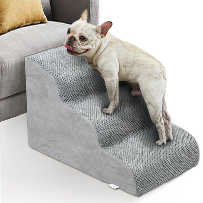 Dog Stairs for Small Dogs - High Density Foam Dog Ramp, Extra Wide Pet Steps with Non-Slip Bottom for High Beds, Couche and Sofa, Best for Dogs Injured, Older Doggy Cats, Pet with Joint Pain (3 Tiers) Niubya