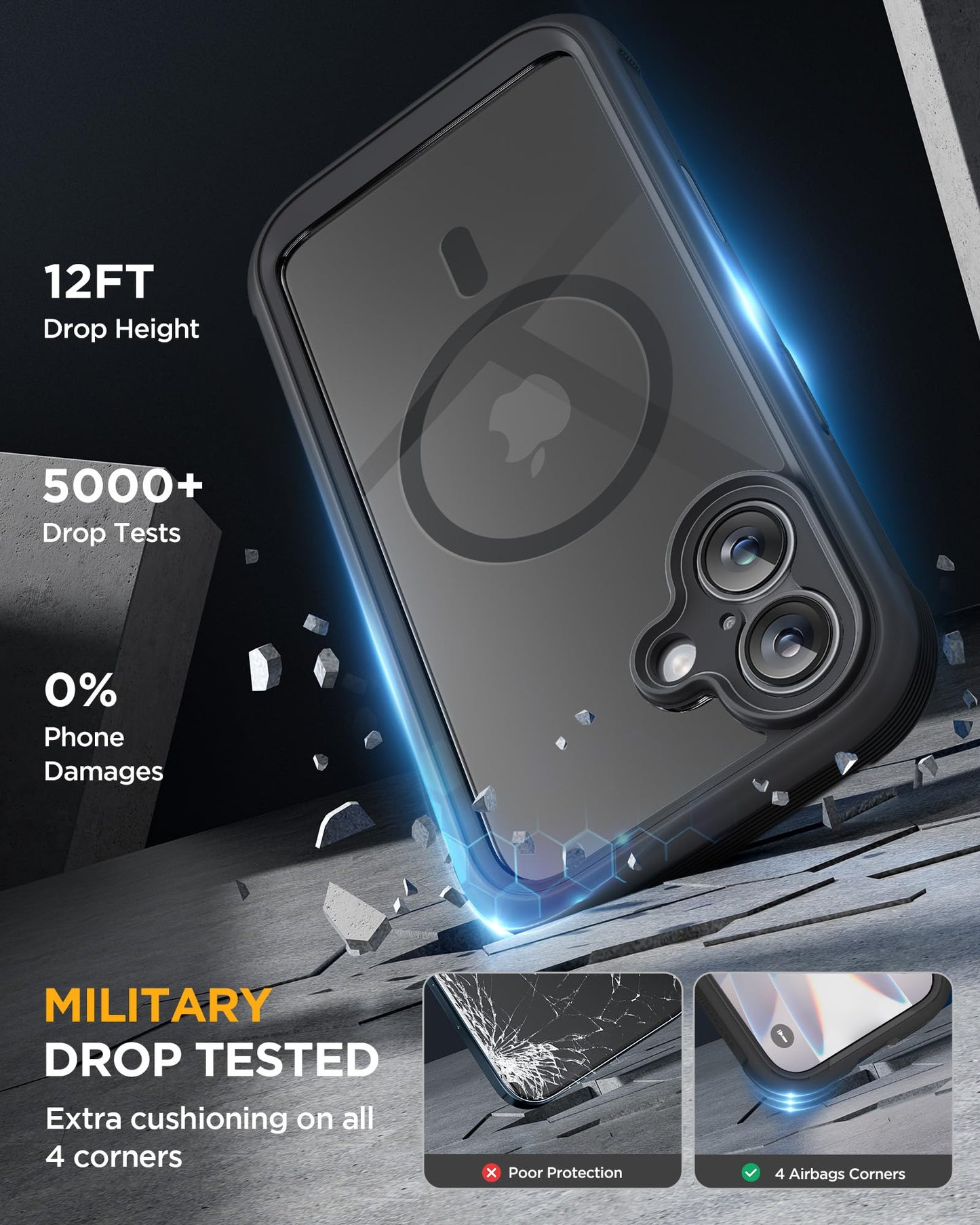 Miracase for iPhone 17 Case 6.3'', Full-Body Bumper Military Grade Drop Protection Outdoor Phone case with Built-in Glass Screen &Camera Control,Easy Installation,No Gap,Compatible with MagSafe,Black