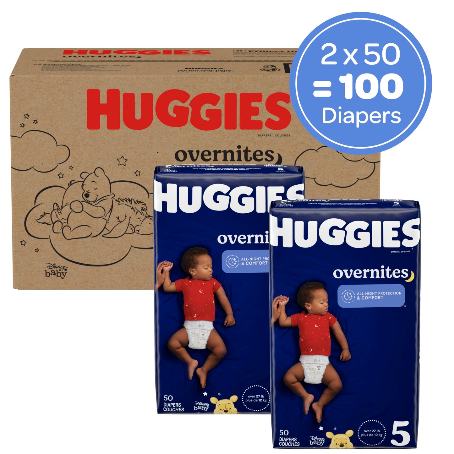 Huggies Overnites Nighttime Baby Diapers, Size 5, 100 Ct