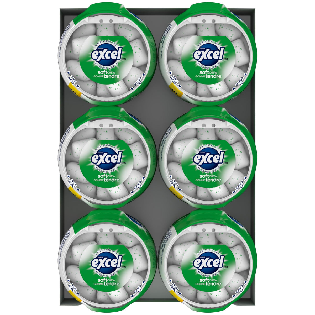 EXCEL, Spearmint Flavoured Sugar Free Chewing Gum, 60 Pieces, 6 Bottles