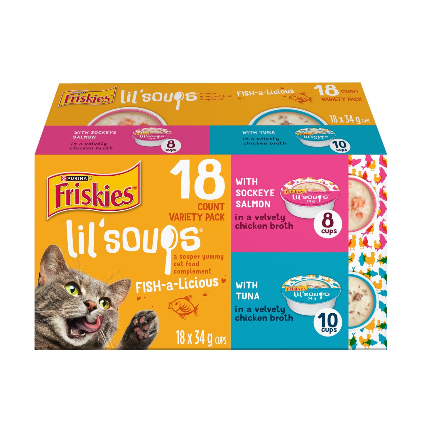 Friskies Lil' Soups Cat Treats, Fish-a-Licious 34g Cups (18 Pack x 2) Friskies