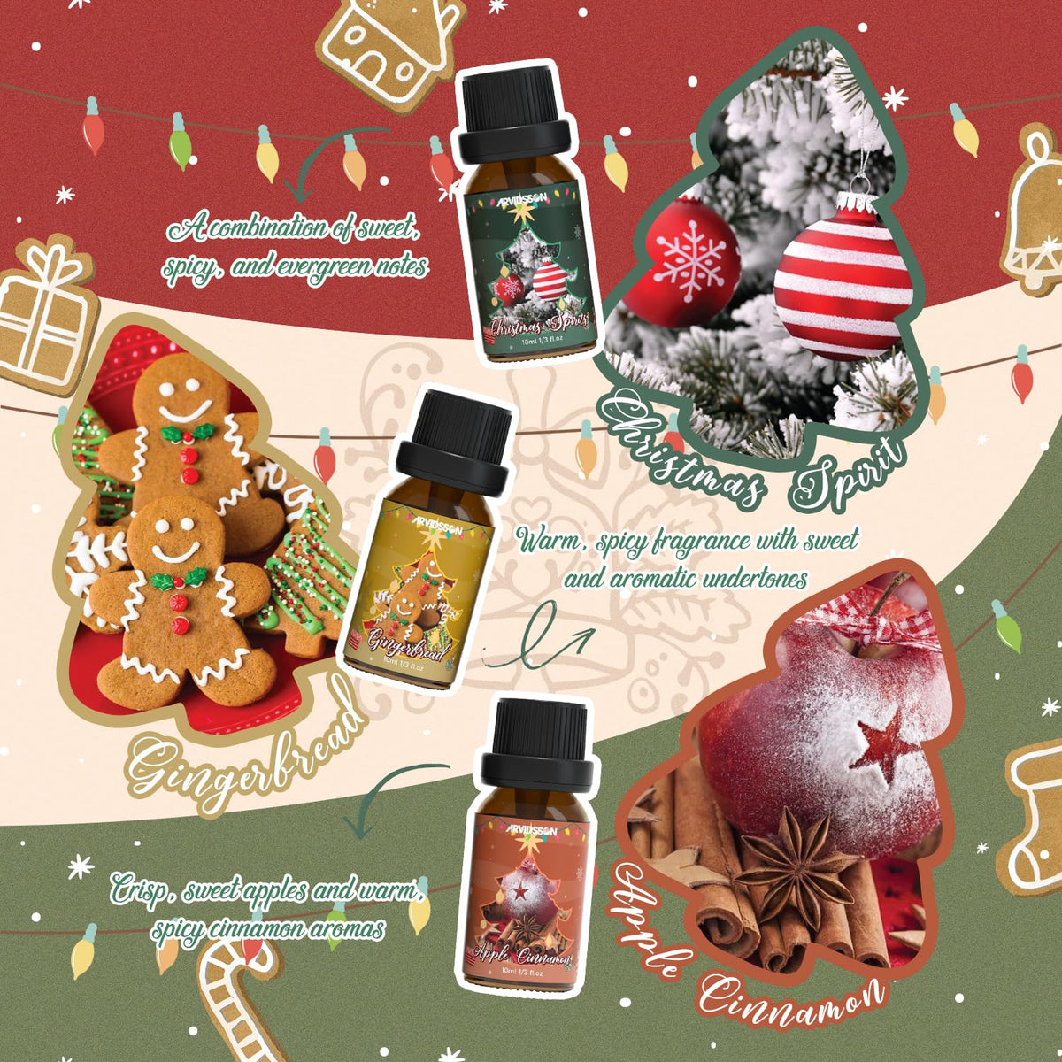 ARVIDSSON Christmas Fragrance Oil Set, Winter Essential Oils for Diffuser, Candle Making - Christmas Spirit, Gingerbread, Apple Cinnamon, Candy Cane, Mistletoe, Holiday Diffuser Oils Gift Set 🍁 All In One Marketplace Canada