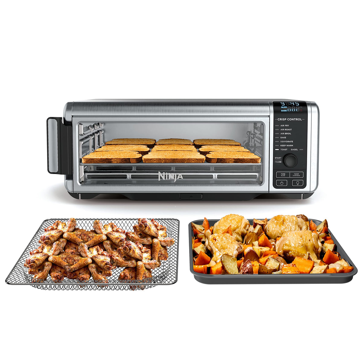 Ninja Foodi 8-in-1 Digital Air Fry Oven, Large Toaster Oven, Flip-Away for Storage, 1800W, Stainless, SP101C