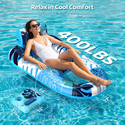 SEETOHOME 2 Pack Pool Floaties for Adults, Heavy Duty Inflatable Pool Lounger Floating Adult with Detachable Cup Holders & Backrest, Adult Pool Float Lounger for Beaches, Lakes, Rivers, Parties