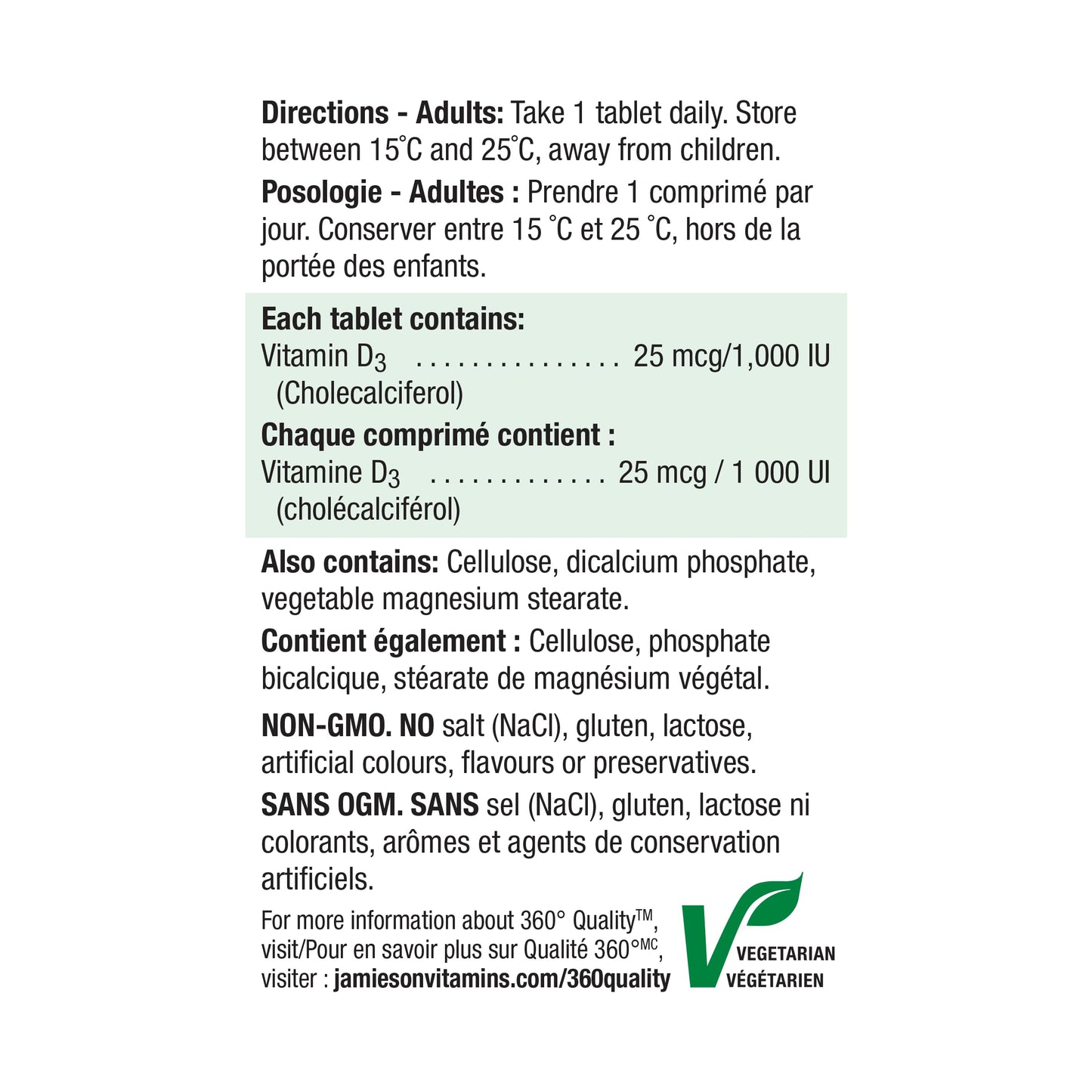 Jamieson Vitamin D3 1,000 IU Tablets, Supports Immune Health, Strong Bones, and Teeth, Enhances Calcium and Phosphorus Absorption. Vegetarian, Non-GMO, Gluten-Free, One Per Day, 500 Count, Proudly Canadian