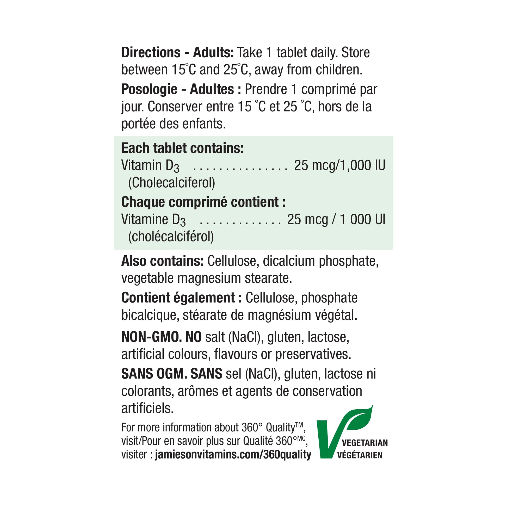 Jamieson Vitamin D3 1,000 IU Tablets, Supports Immune Health, Strong Bones, and Teeth, Enhances Calcium and Phosphorus Absorption. Vegetarian, Non-GMO, Gluten-Free, One Per Day, 500 Count, Proudly Canadian