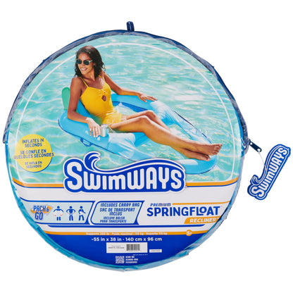 SwimWays Spring Float Premium Recliner Pool Lounger, Inflatable Pool Floats Adult with Fast Inflation for Ages 15 & Up, Sky Blue