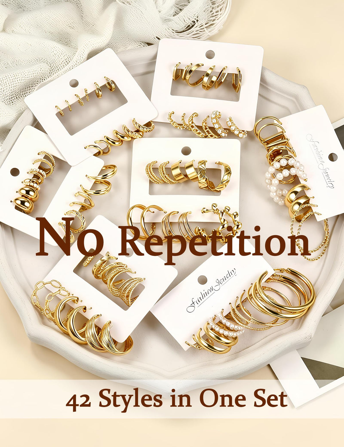 42 Pairs Gold Hoop Earrings Set for Women, Fashion Chunky Pearl Earrings Multipack Twisted Statement Earring Pack, Hypoallergenic Small Big Hoops Earring for Birthday Party Christmas Jewelry Gift 🍁 All In One Marketplace Canada