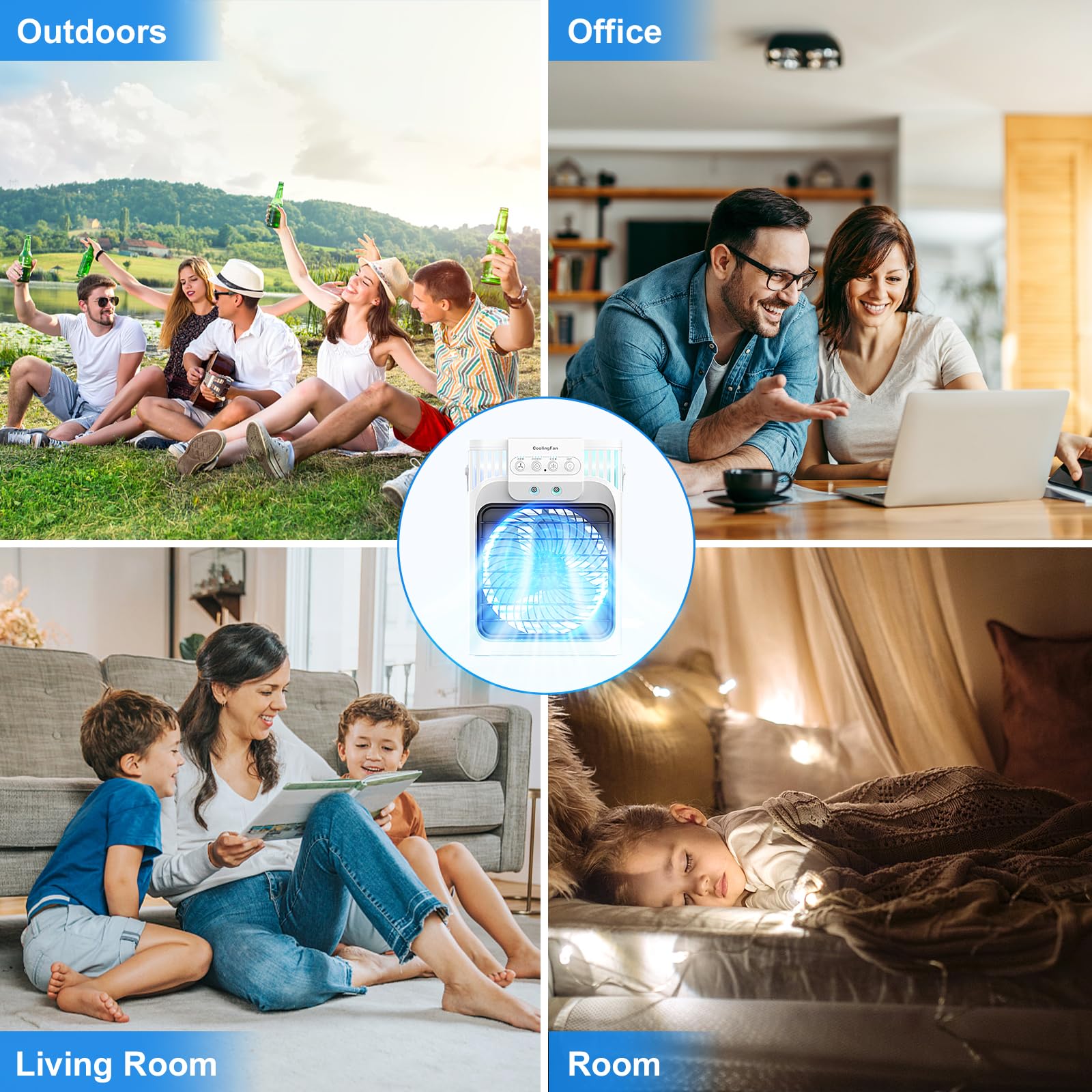 Portable Air Conditioners, 4 in 1 1200ML Personal Air Conditioner, Evaporative Air Cooler Fan with Remote, 7 RGB Light Modes, 3 Speeds & 2-8H Timer for Bedroom,Car,Nightstand, Office, Dorm, RV - Available at All In One Marketplace Canada